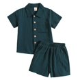 thumbnail image 1 of Tkrady Baby Boys Outfits Summer New Solid Color Leisure Short Sleeve Tee Lapel Tops Shorts 2 Piece Set, Sizes 0-4 Years, 1 of 6