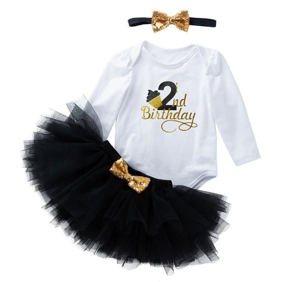 Tkrady Baby Girls' Clothing Sets New Holiday Long Sleeve Tops Four Layer Skirt with Headband 3 Pieces Set, Sizes 0-24 Months