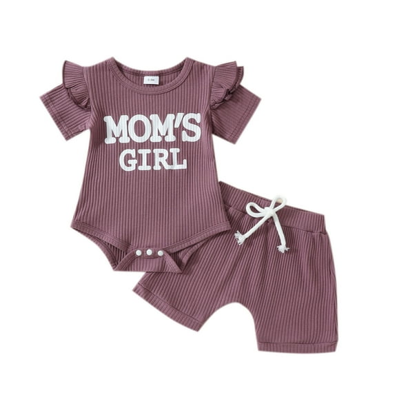 Tkrady Baby Outfits for Girl Crewneck Short Sleeve Letter Prints Tops Shorts Set, Sizes 0-18 Months
