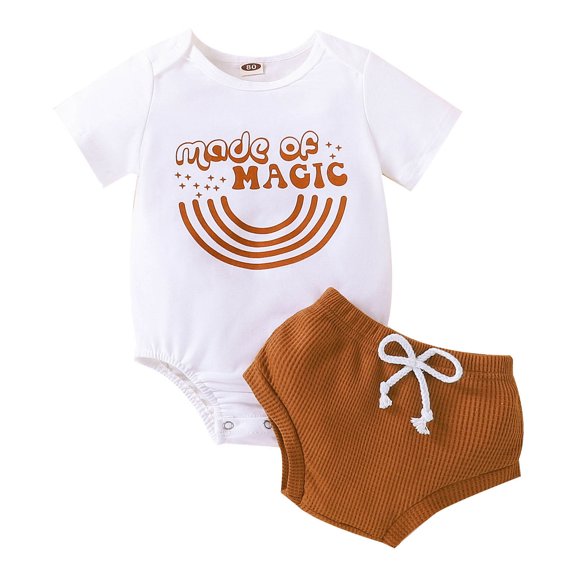 Tkrady Baby Outfits for Girl Short Sleeve Letter Prints Tops Shorts Outfits Set, Sizes 0-3 Years