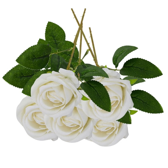 Tkrady Bouquet Lifelike Rose Artificial Silk Rose Flower for Wedding Home Party Decoration Event Gift 5pcs (Off White)
