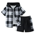 thumbnail image 1 of Tkrady Boys Clothes Spring Summer New Casual Plaid Lapel Cotton Short Sleeve Tops Hood Shorts 2 Piece Set, Sizes 3-9 Years, 1 of 5