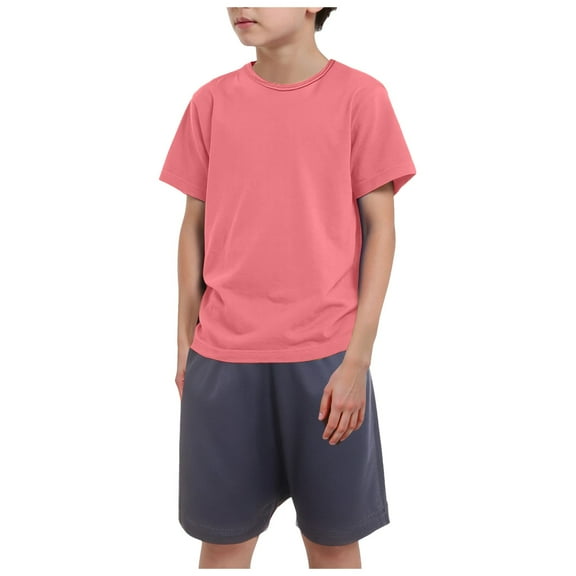 Tkrady Boys Clothes Spring Summer New Round Neck Casual Solid Color Short Sleeve T Shirt Tops Shorts 2 Piece Set, Sizes 1-9 Years