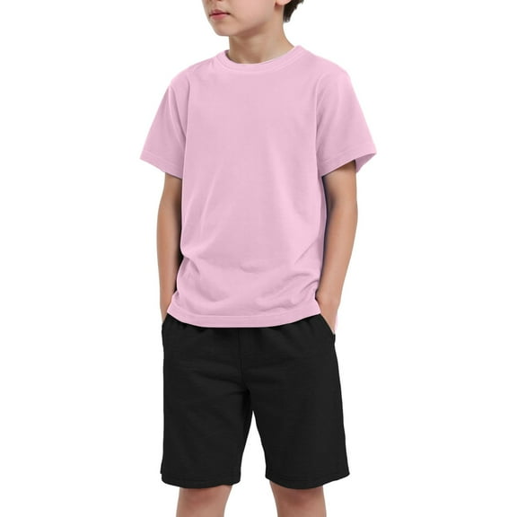 Tkrady Boys Clothes Summer New Crewneck Casual Solid Color Skin Friendly Short Sleeve T Shirt Tops Shorts 2 Piece Set, Sizes 1-9 Years