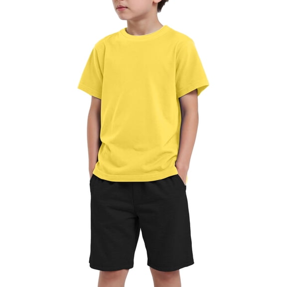 Tkrady Boys Clothes Summer New Crewneck Casual Solid Color Skin Friendly Short Sleeve T Shirt Tops Shorts 2 Piece Set, Sizes 1-9 Years