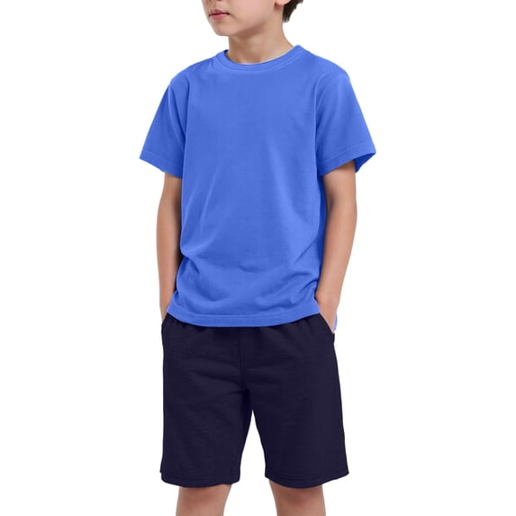 Tkrady Boys Clothes Summer New Crewneck Casual Solid Color Skin Friendly Short Sleeve T Shirt Tops Shorts 2 Piece Set, Sizes 1-9 Years