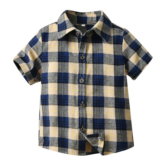 Tkrady Boys Plaid Graphic Short Sleeve Shirts Summer Cardigan Tough Formal Tops, Sizes 1-6 Years
