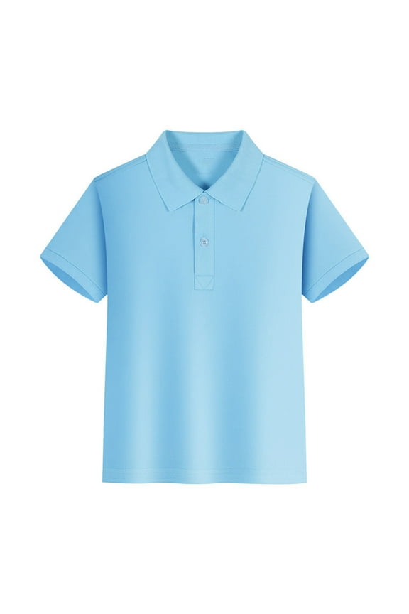 Boys Short Sleeve Polo Shirt, Cotton Shirts Toddler Button Casual Solid Tops, Sizes 7-14 Years