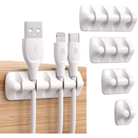 Tkrady Cable Clips, Self Adhesive Cord Organizer Cable Management, Cord Holders for Home, Desk, Office - 5 Pack, White