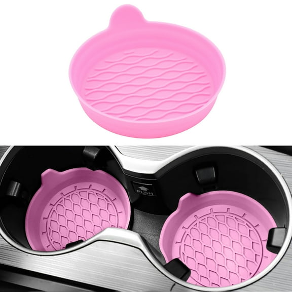 Tkrady Car Coasters for Cup Holders, Silicone Universal Vehicle Coasters, Set of 2 Pack, 3-1/8" Diameter (Pink)