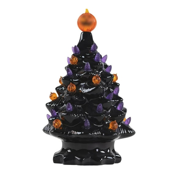 Tkrady Ceramic Tree Decor, Ceramic Tree Tabletop Decorative Black With Lights Pumpkin Top, Fall Thanksgiving Forever Lighted Holiday Centerpiece Hand Painted Decorations