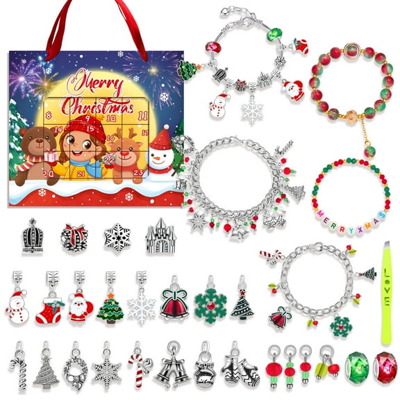 Tkrady Christmas Countdown 24 Days Calendar Bracelets 2024 for Girls Xmas Advent Calendar, 22 sets of Charm Beads 5 Bracelets DIY Jewelry Making Kit Gift for Kids Teens Women