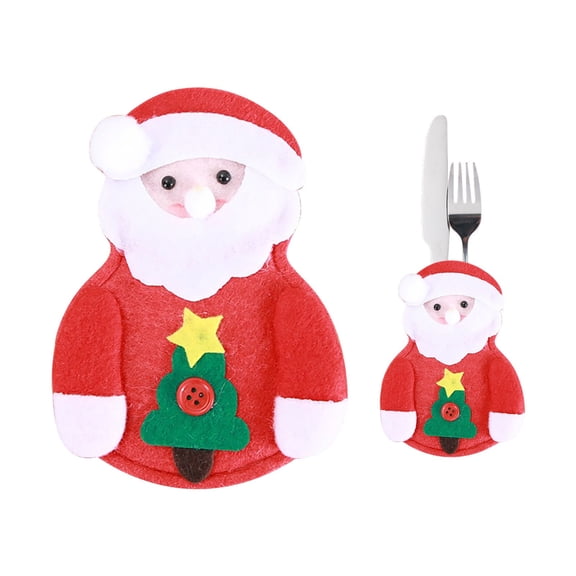 Tkrady Christmas Cutlery Bag, 4pcs Cute Santa Claus Silverware Tableware Holder Knife Fork Bag Pouch Decor