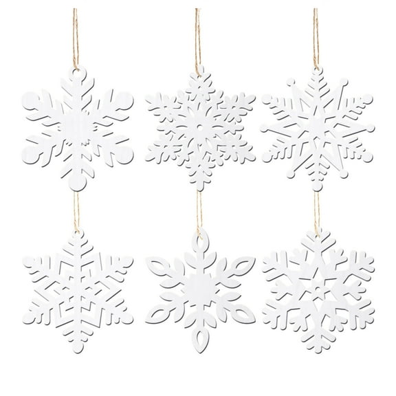 Tkrady Christmas Ornaments-6PCS Christmas Decoration Snowflake Wood Chip Pendant Wooden Craft Pendant Carving Snowflake Christmas Decorations