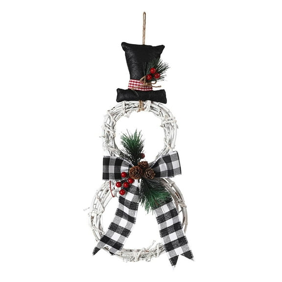 Tkrady Christmas Ornaments-DIY Illuminated Christmas Snowman Vine Circle Wreath Illuminated Circle Christmas Wreath Front Door Christmas Wreath Christmas Wreath Christmas Home Kitchen Decoration