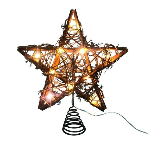 Tkrady Christmas Star Tree Topper With LED Lights - Vintage Rattan Natural Christmas Decorations For Christmas Tree Table Fireplace