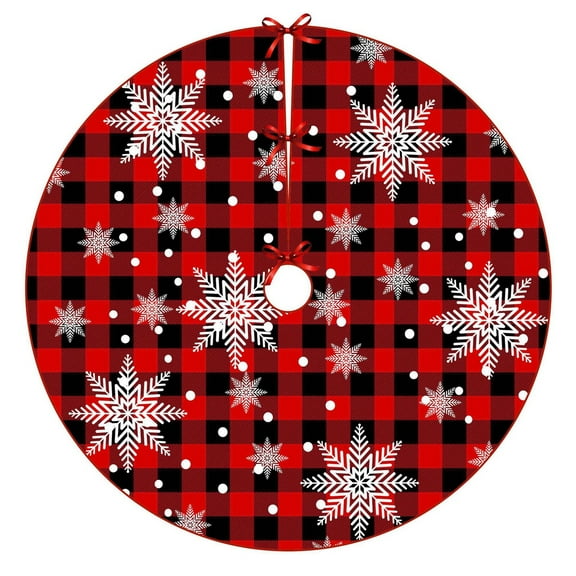 Tkrady Christmas Tree Skirt Snowflake Thick Xmas Tree Skirt for Holiday Party Christmas Tree Decorations Indoor Outdoor Red and Black 48 Inch