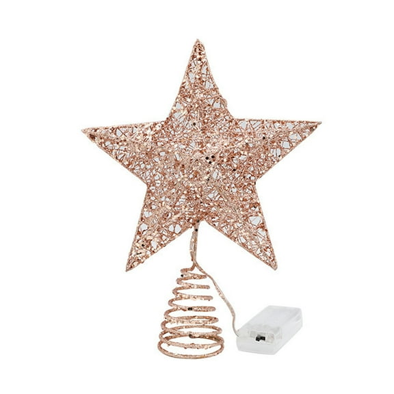 Tkrady Christmas Tree Topper Star With LED Light (Battery Not Include), Glittering Christmas Tree Decoration Ornaments,25cm (Rose Gold)