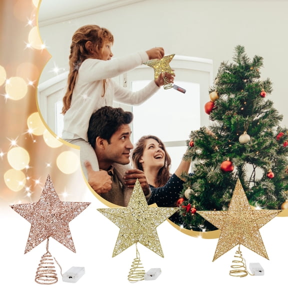 Tkrady Christmas Tree Topper Star With LED Light (Battery Not Include), Glittering Christmas Tree Decoration Ornaments,25cm (Silver)