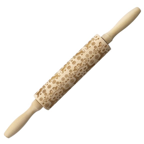 Tkrady Christmas Wooden Rolling Pins,Engraved Embossing Rolling Pin with Flower Pattern for Baking Embossed Cookies,Rolling Pin Kitchen Tool (14inch)