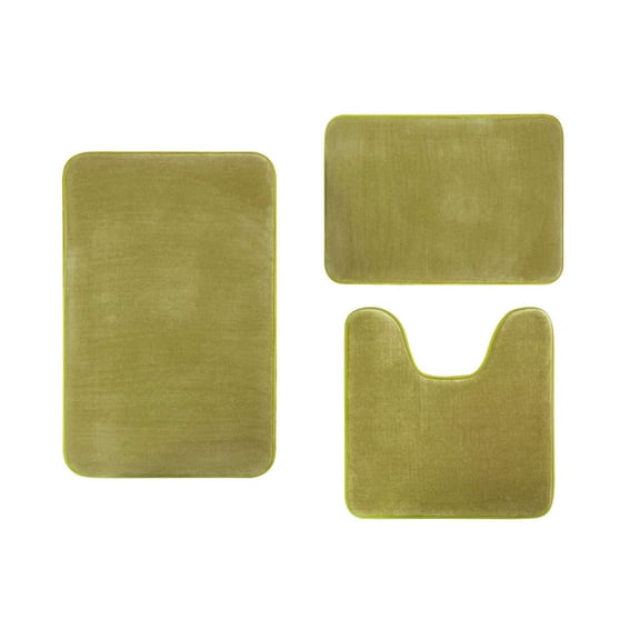 Tkrady Coral Velvet Memory Cotton Rug 3 Piece Set, Soft Absorbent Velvet Bathroom Mat with Durable Dots on Backing, Machine Washable, Shower Floor Rug Carpet Rugs Indoor Decor,Green