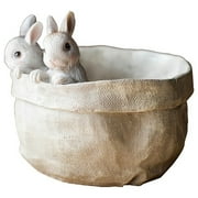 Tkrady Cute Bunny Planter Pots, Animal Planter, Decor Garden Pots, Resin Shaped Statue, Balcony Patio Rabbit Flower Pot with Drainage Hole