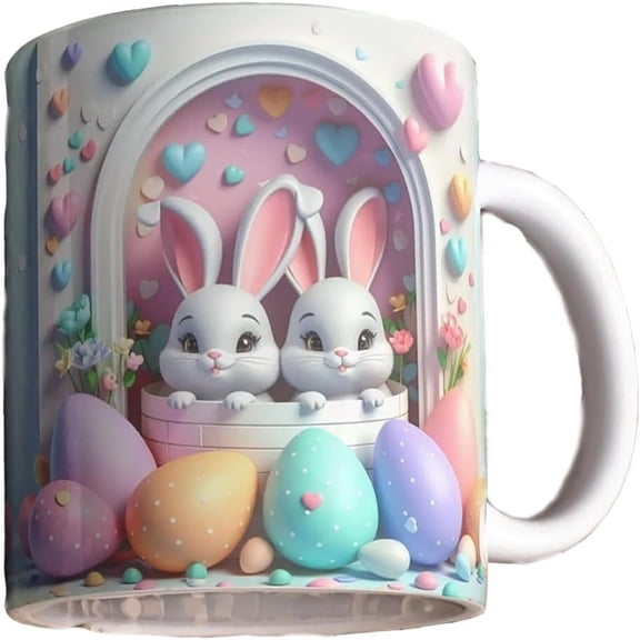 Tkrady Cute Easter Bunny Mugs with 3D Rabbit Inside Ceramic Bunny Coffee Mug Home Office Centerpiece, Cute Gifts Easter Gifts for Women Kids 12oz (B)
