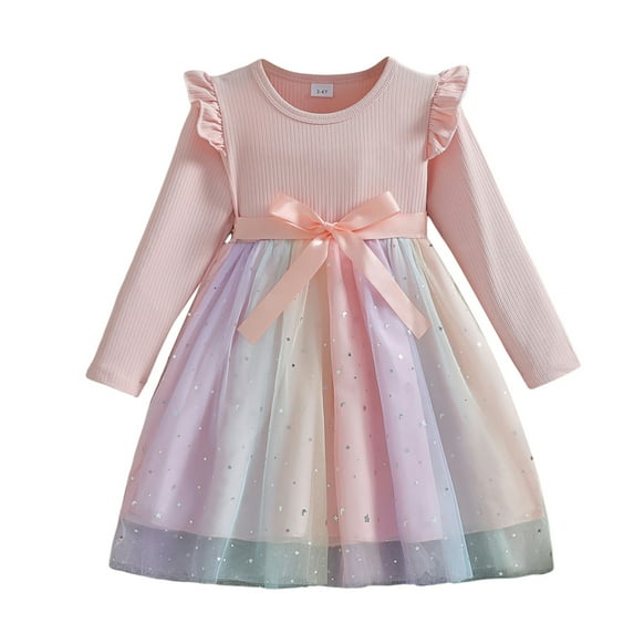 Tkrady Dress for Girls Autumn Winter New Long Sleeve Mesh Sparkly Cute Tutu Dresses, Sizes 1-6 Years