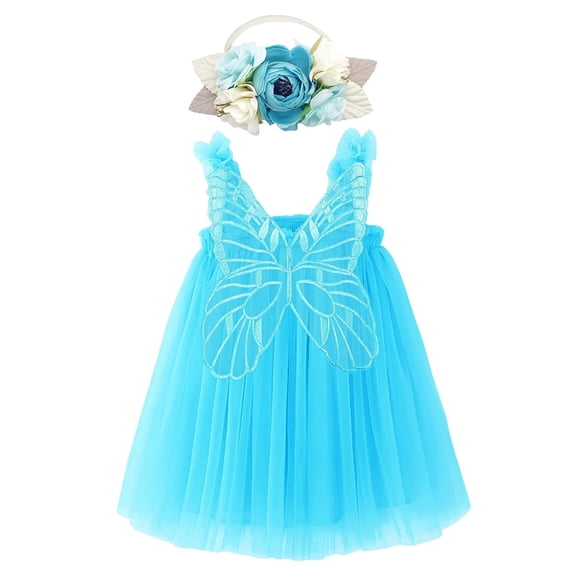 Tkrady Dress for Girls Spring Summer New Colorful Sling Tulle Fashionable Princess Dresses with Headband, Sizes 1-4 Years