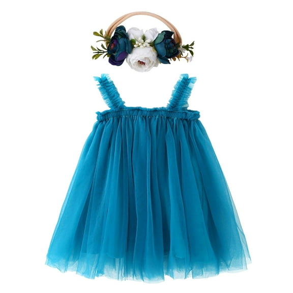 Tkrady Dress for Girls Spring Summer New Mesh Sling Tulle Fashionable Tutu Dresses with Headband, Sizes 1-4 Years
