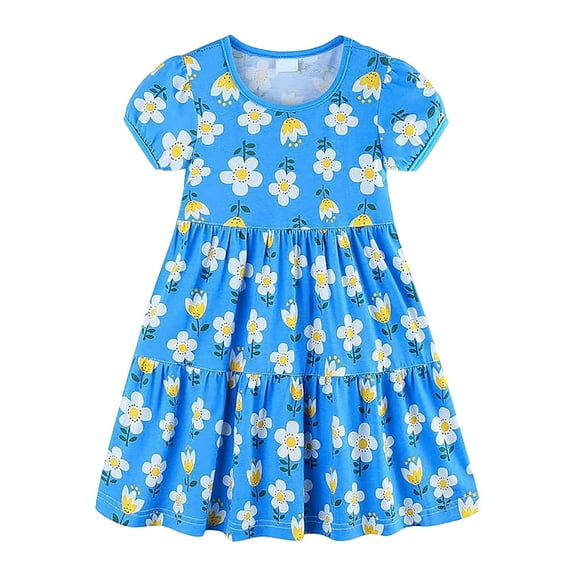 Tkrady Dress for Girls Spring Summer New Print Breathable Crewneck Fashion Princess Dresses, Sizes 3-9 Years