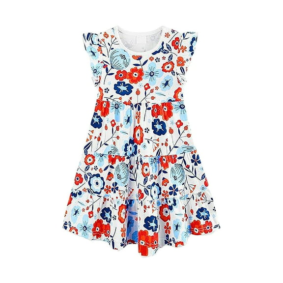 Tkrady Dress for Girls Spring Summer New Print Breathable Crewneck Fashion Princess Dresses, Sizes 3-9 Years