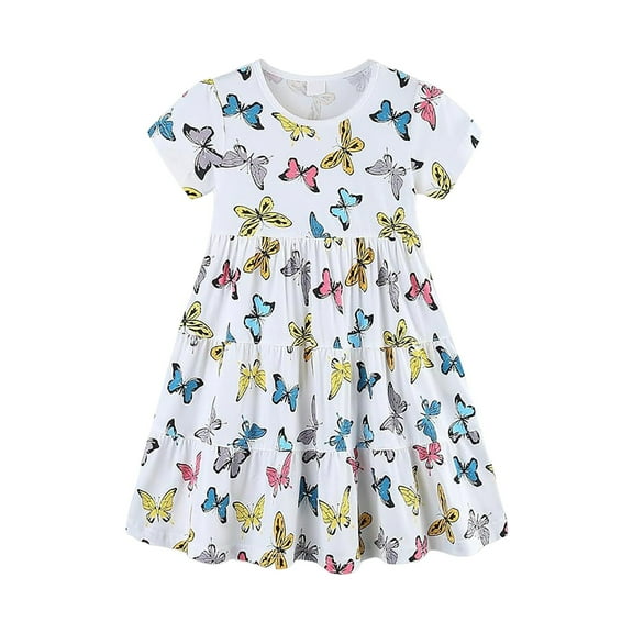 Tkrady Dress for Girls Spring Summer New Print Breathable Crewneck Fashion Princess Dresses, Sizes 3-9 Years
