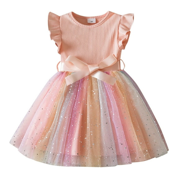 Tkrady Dress for Girls Spring Summer New Short Sleeve Sparkly Cute Tutu Princess Dresses, Sizes 1-5 Years