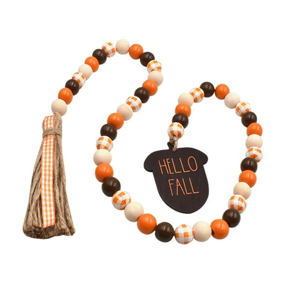 Tkrady Fall Thanksgiving Wood Beads Garland, Beaded Hanging Decor With Tag, Farmhouse Hanging Wooden Bead Fall Tiered Tray Decor for Tiered Tray Decor Wall Hanging Ornaments