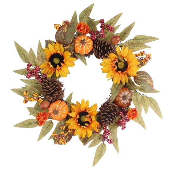 Tkrady Fall Wreaths For Front Door - Autumn Leaf Pumpkin Berry Wreath Fall Decorations For Thanksgiving Farmhouse Home Outdoor Indoor Window Wall