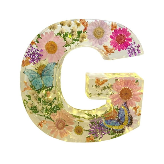 Tkrady Floral Resin Night Light, Floral Resin Letter, Floral Resin Nightlight Pressed Flower Resin Letters with LED Light for Mother, Wife, Birthday Gift for Her, Mother's Day (letter G)