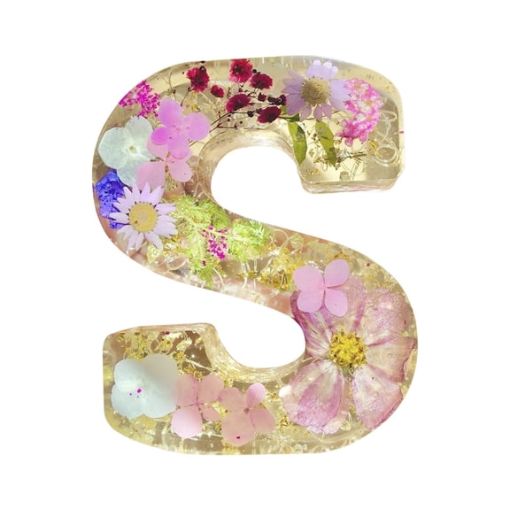 Tkrady Floral Resin Night Light, Floral Resin Letter, Floral Resin Nightlight Pressed Flower Resin Letters with LED Light for Mother, Wife, Birthday Gift for Her, Mother's Day (letter S)