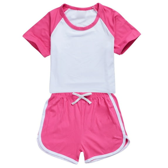 Tkrady Girls' Clothing Sets Spring Summer Comfortable Soft Solid Color Short Sleeve Tops Shorts Set, Sizes 1-15 Years