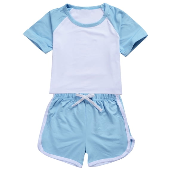 Tkrady Girls' Clothing Sets Spring Summer Comfortable Soft Solid Color Short Sleeve Tops Shorts Set, Sizes 1-15 Years