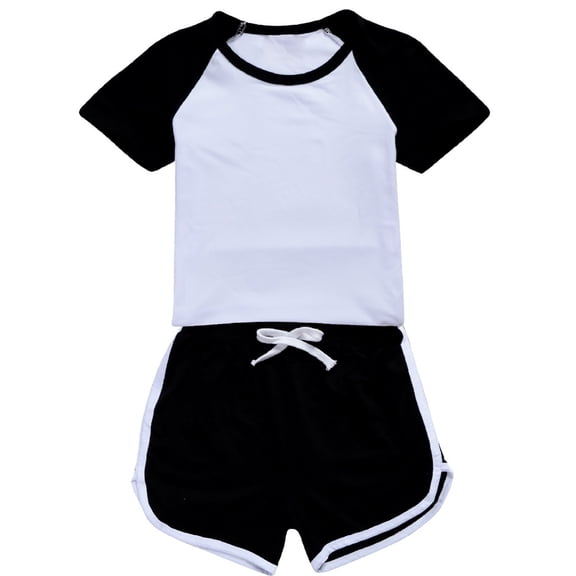 Tkrady Girls' Clothing Sets Spring Summer Comfortable Soft Solid Color Short Sleeve Tops Shorts Set, Sizes 1-15 Years