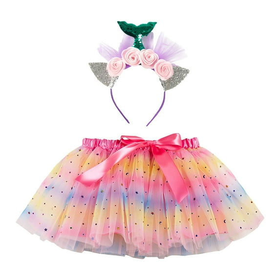 Tkrady Girls Skirt Summer New Sequins Soft Comfortable Fashion Tutu Skirt with Headband, Sizes 2-11 Years