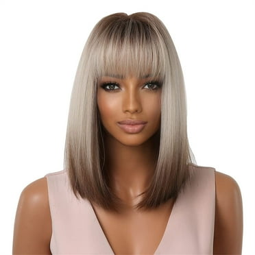 Tkrady Gray Wig Fashion Style Women's Wig Straight Gradient Gray Short Hair Synthetic Fiber Headband Wig for Women, 11.8inch