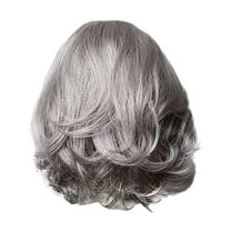 Tkrady Half Wigs for Grey Women Human Hair Wig, A Silver Gray Synthetic Top Middle Wig with Grey Edges Glueless Closure Wefted Wigs