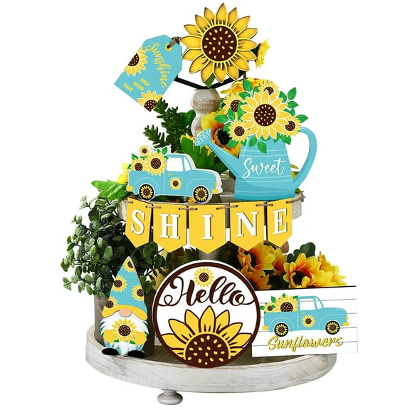 Tkrady Hierarchical Tray Decorative Set - Wooden Logo Rural Farmhouse Decorative Wooden Kitchen Hierarchical Tray Logo Decorative Tray Logo Summer Home Kitchen Desktop Decorative