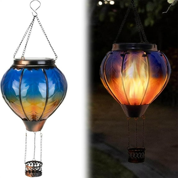 Tkrady Hot Air Balloon Solar Light, Outdoor Flame Hanging Solar Light Outdoor Decoration Garden Porch Tree Patio Decoration Blue
