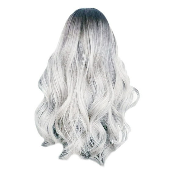 Tkrady Human Hair Wigs for Women Full Head Cover, Long Big Wave Curly Hair in the Middle Part Dyeing, Ladies Gray Gradient High Temperature Silk Hair Set, Wig for Women, White