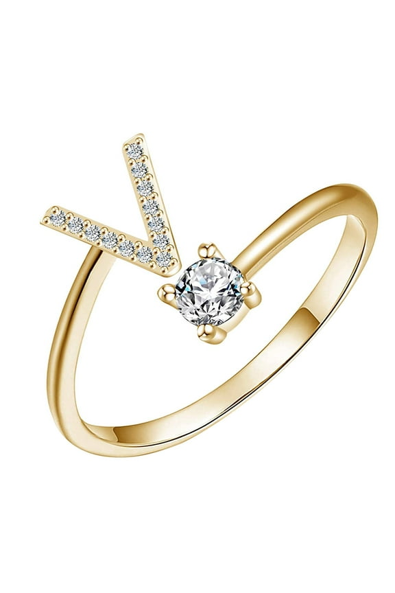 Jewelry Personalized Gold Bold Initial Letter Open Ring Adjustable Women Statement Rings Party|Women Signet Ring|18K Gold Plated Open Alphabet Rings|Letter A to Z