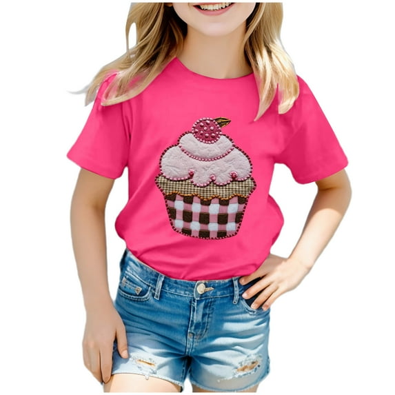 Tkrady Kids Girls New Crewneck Short Sleeve Tshirt Top Valentines Day Cute Graphic Casual Tee, Sizes 1-12 Years