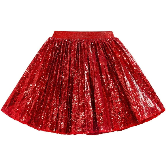 Tkrady Kids Girls Sequin Skirt New Elastic Waist Pleated Skirt for Party, Sizes 2-8 Years